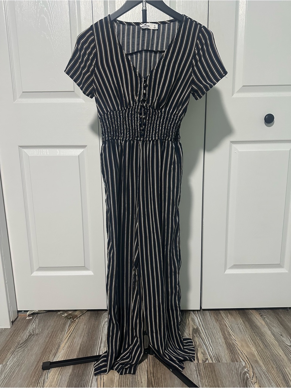 Hollister Navy & White Vertical Stripe Jumpsuit
